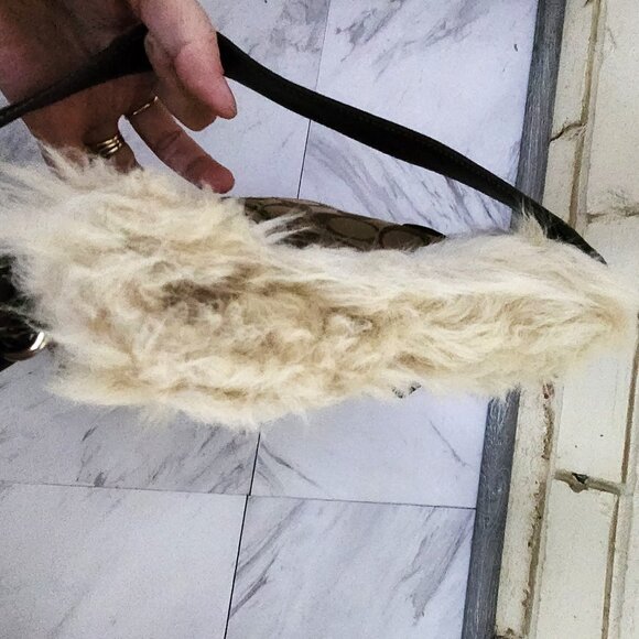 Euc Coach Signature Canvas Shearling Duffle Khaki Handbag Tote Bag Purse - Picture 10 of 13